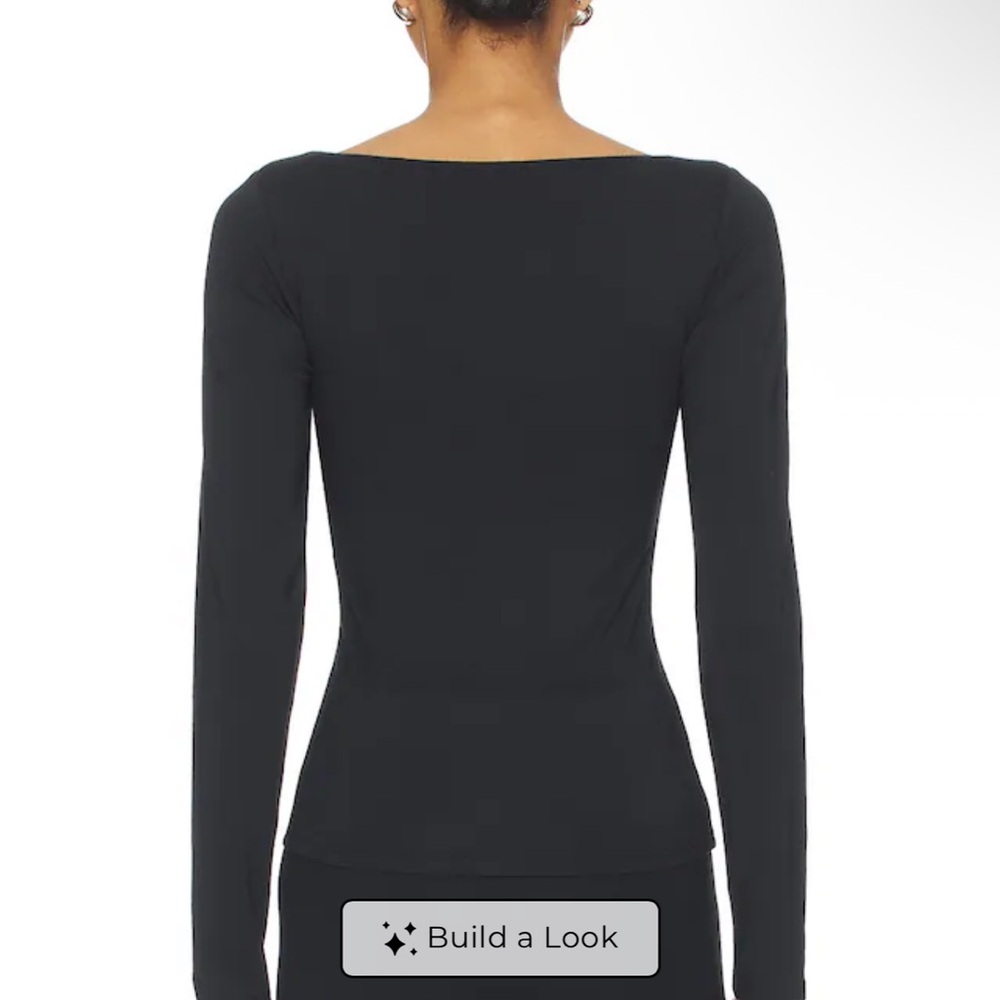 Skims Smooth Layers Square Neck Long Sleeve Obsidian Black Tee - Picture 2 of 5